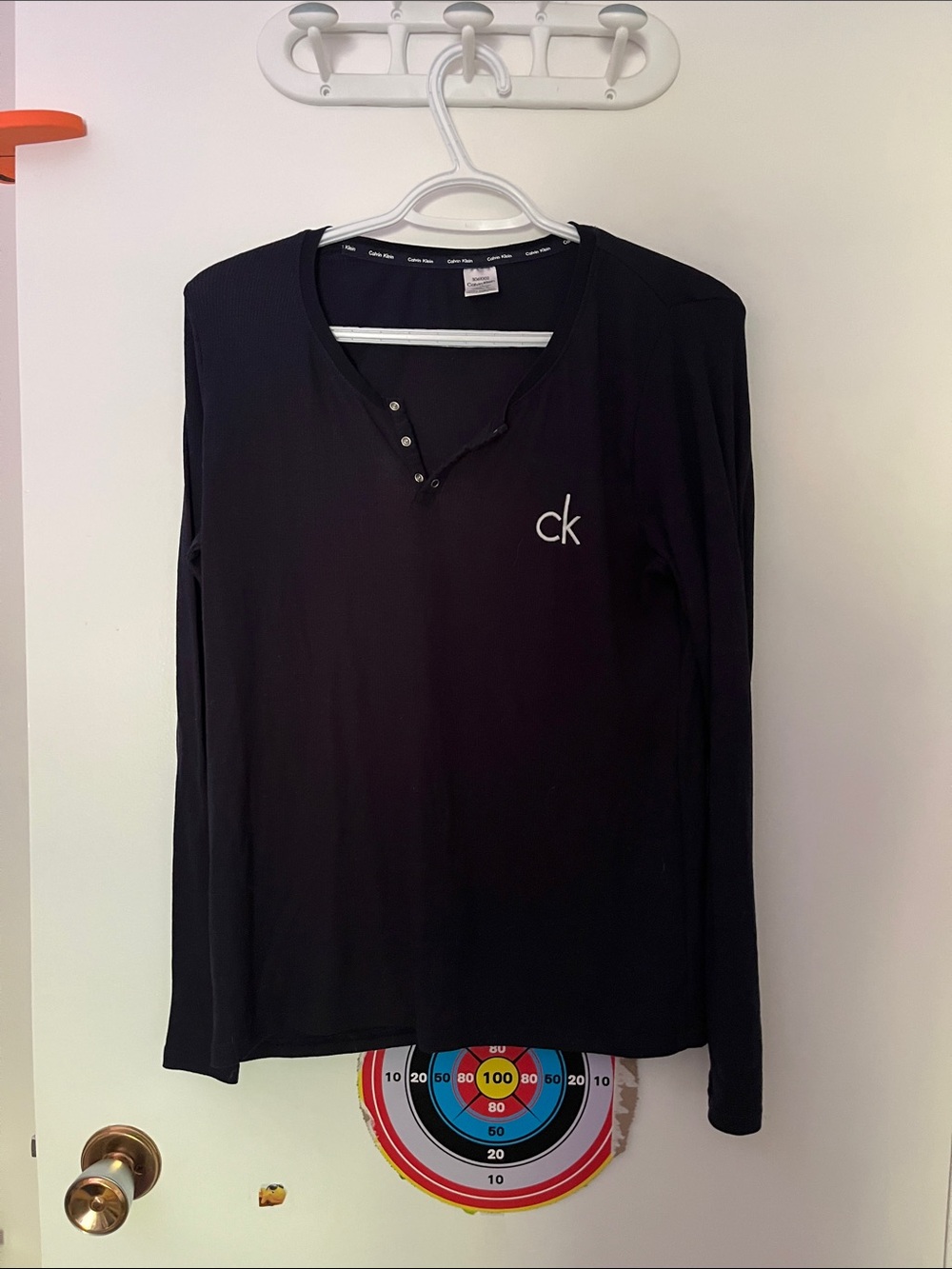 Calvin Klein Black Ribbed Crewneck Top with Logo Trim